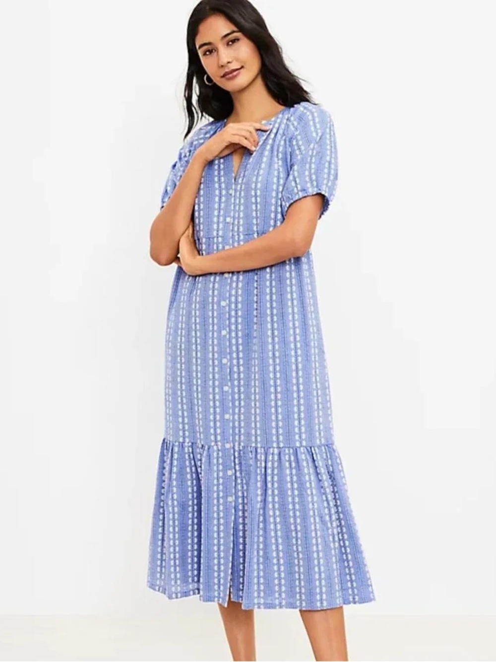 LOFT petal stripe tiered pocket dress